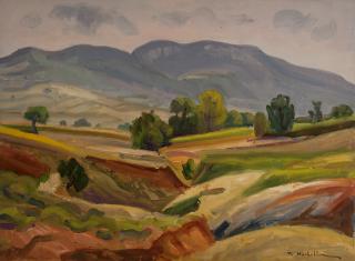 Landscape, Crossroads Toward Velina — Oil painting, Canvas, 46.00×61.00cm — Theodoros Markellos